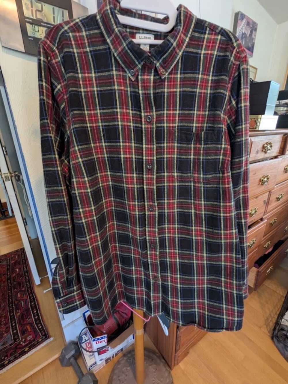 L.L. Bean Black and Red Plaid Flannel, Women's 1x
